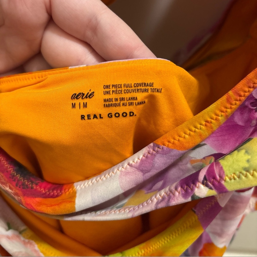 Aerie Swimsuit Size Medium One Piece Hi Cut Cutout Floral One Shoulder Padded - Picture 6 of 8